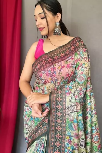 Green art silk  woven saree