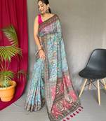 Sky blue art silk  woven saree