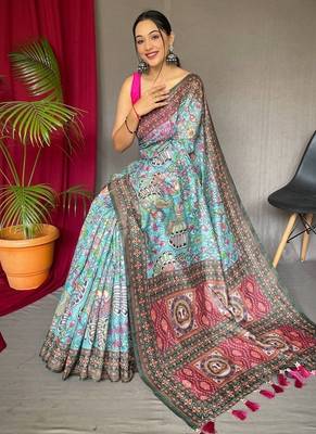 Sky blue art silk  woven saree 2