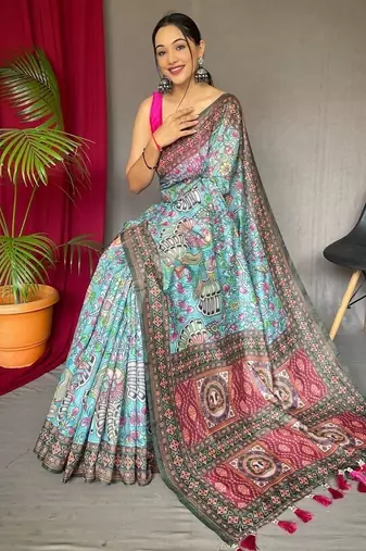 Sky blue art silk  woven saree