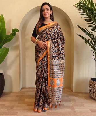 Black art silk  woven saree 1