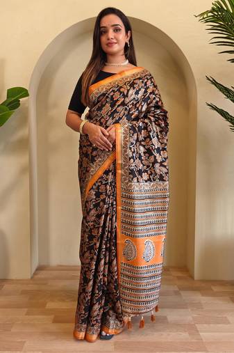Black art silk  woven saree