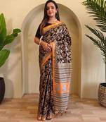 Black art silk  woven saree