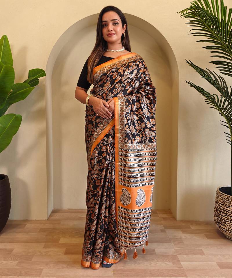 Black art silk  woven saree