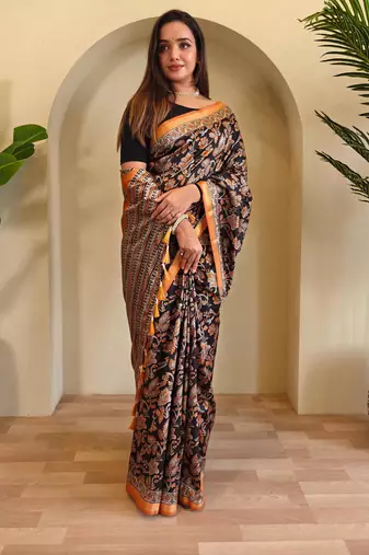 Black art silk  woven saree