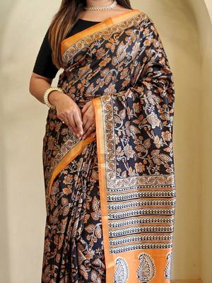 Black art silk  woven saree 5