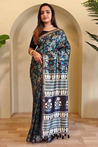 Black art silk  woven saree