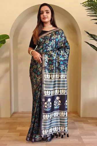 Black art silk  woven saree