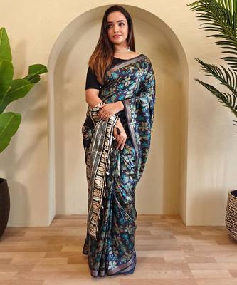 Black art silk  woven saree 2