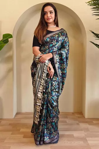 Black art silk  woven saree
