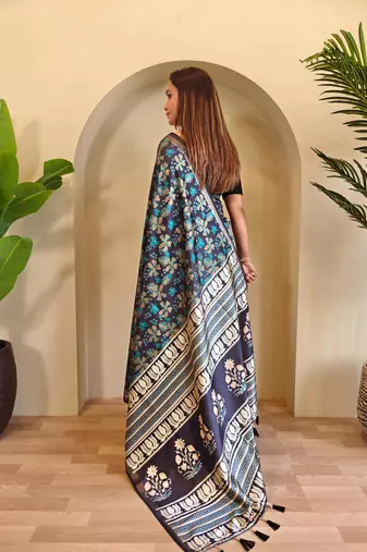 Black art silk  woven saree