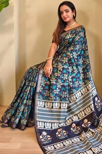 Black art silk  woven saree