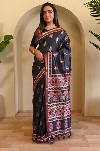Black art silk  woven saree