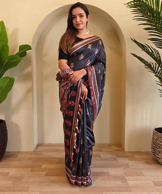 Black art silk  woven saree 2