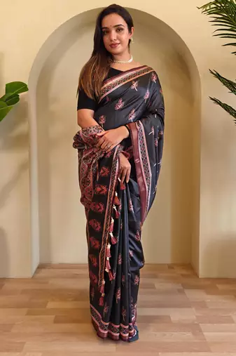 Black art silk  woven saree