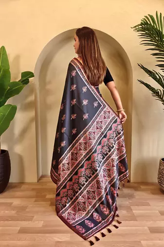 Black art silk  woven saree