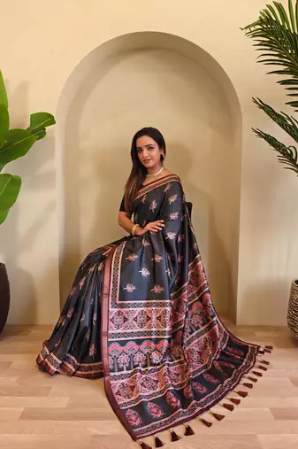 Black art silk  woven saree