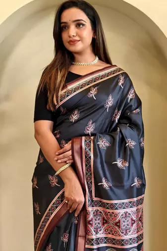 Black art silk  woven saree