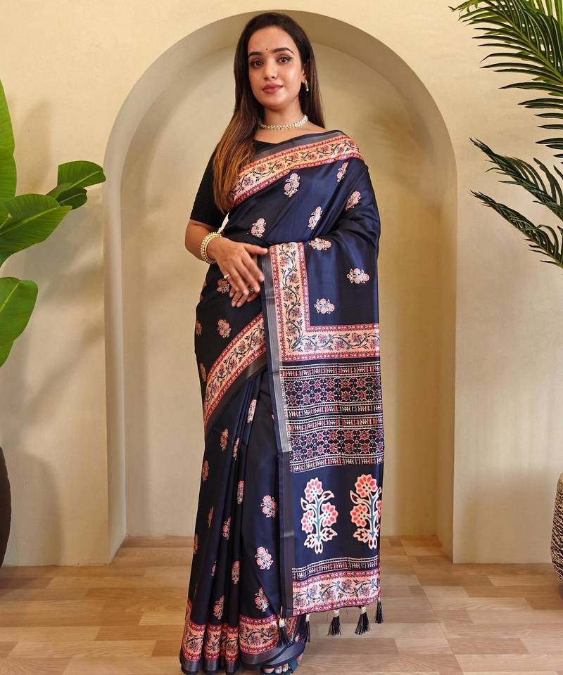 Black art silk  woven saree