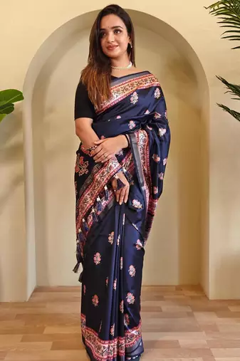 Black art silk  woven saree