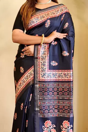 Black art silk  woven saree