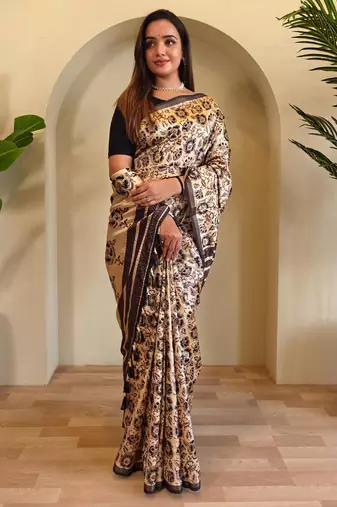 Cream art silk  woven saree