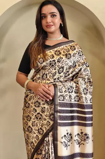Cream art silk  woven saree