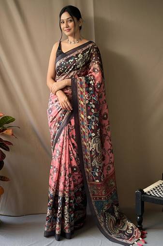 Baby pink art silk  woven saree