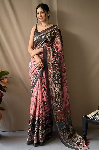 Baby pink art silk  woven saree