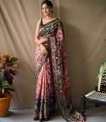Baby pink art silk  woven saree