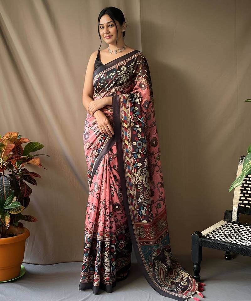 Baby pink art silk  woven saree