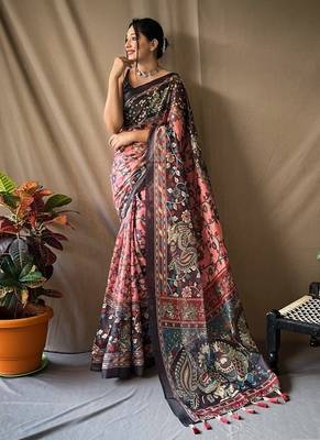 Baby pink art silk  woven saree 2