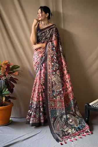 Baby pink art silk  woven saree