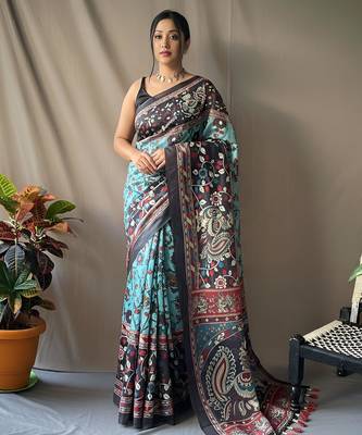 Sky blue art silk  woven saree 1