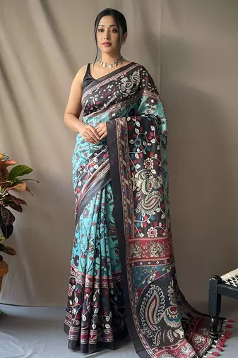 Sky blue art silk  woven saree