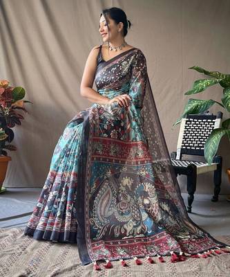 Sky blue art silk  woven saree 2