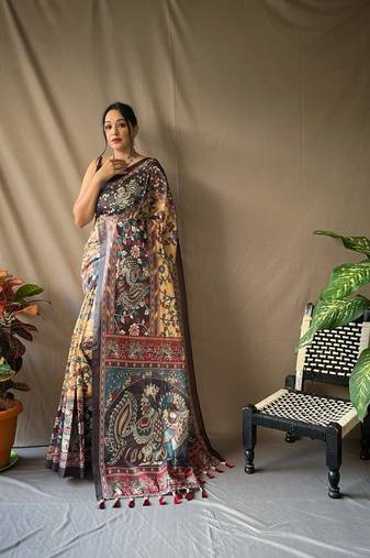 Yellow art silk  woven saree