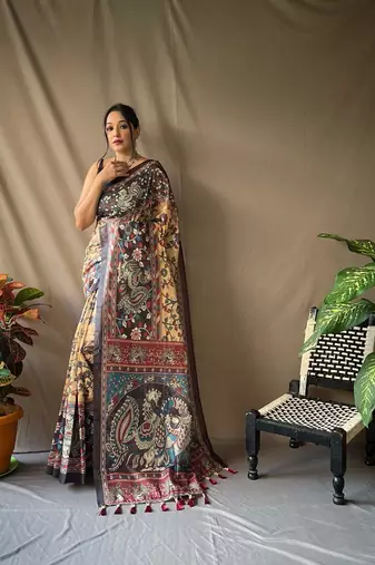 Yellow art silk  woven saree