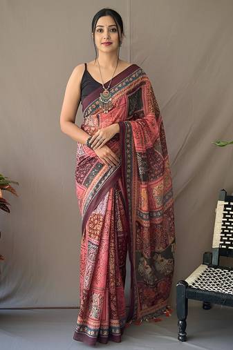 Baby pink art silk  woven saree