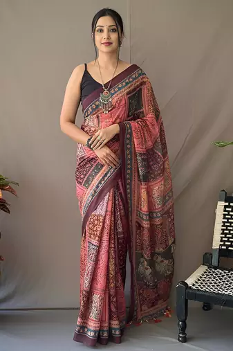 Baby pink art silk  woven saree