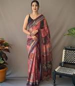 Baby pink art silk  woven saree