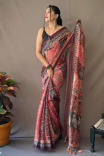 Baby pink art silk  woven saree