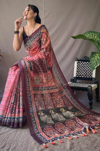 Baby pink art silk  woven saree