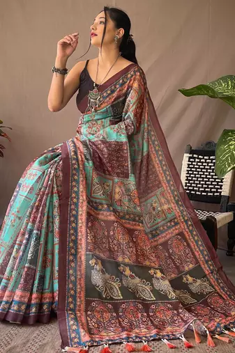 Sky blue art silk  woven saree