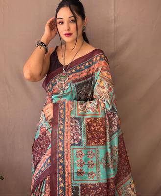 Sky blue art silk  woven saree 4
