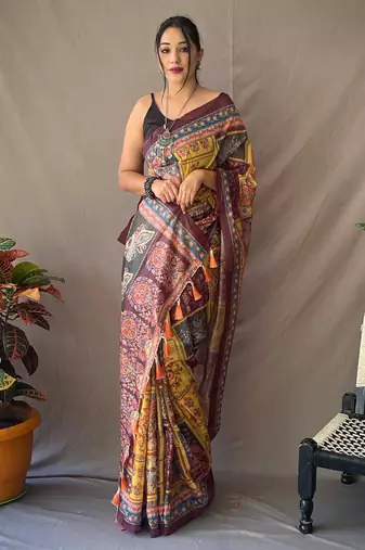 Yellow art silk  woven saree