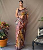 Yellow art silk  woven saree