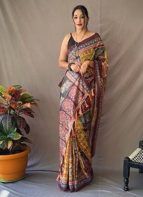 Yellow art silk  woven saree 2