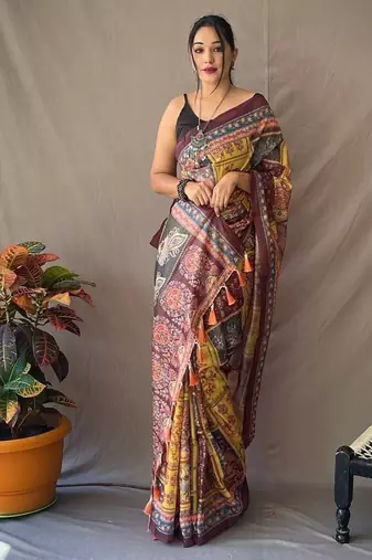 Yellow art silk  woven saree