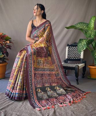 Yellow art silk  woven saree 3